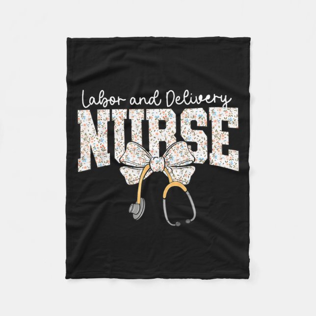Cute Labor And Delivery Nurse Stethoscope Coquette Fleece Blanket (Front)