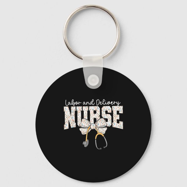 Cute Labor And Delivery Nurse Stethoscope Coquette Key Ring (Front)