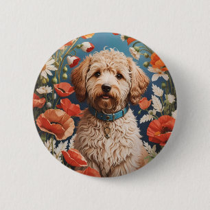 Cute Labradoodle Daisy And Poppy Flower 6 Cm Round Badge
