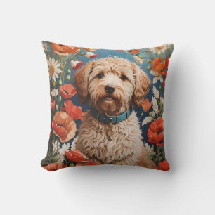 Cute Labradoodle Daisy And Poppy Flower Cushion