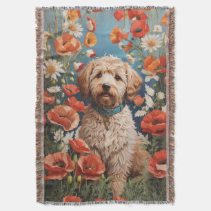 Cute Labradoodle Daisy And Poppy Flower Throw Blanket