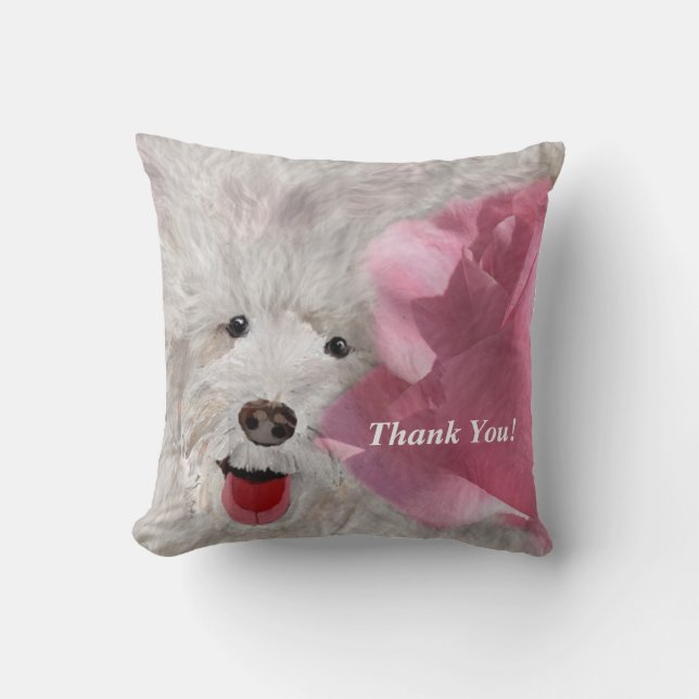 Cute Labradoodle & Rose Fun Cushion (Front)