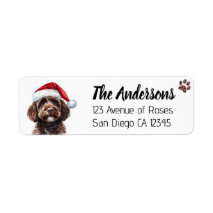 Cute Labradoodle with Santa Hat Return Address Label