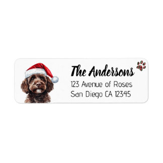 Cute Labradoodle with Santa Hat Return Address Label