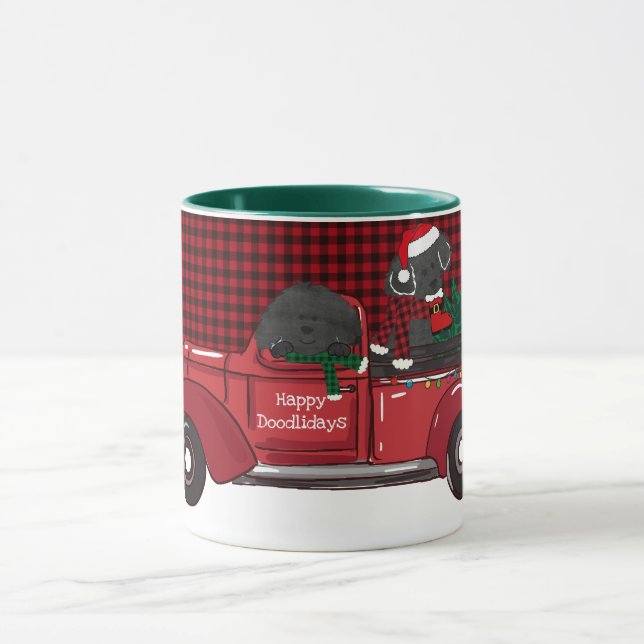 Cute Labradoodles Red Christmas Truck Mug (Center)