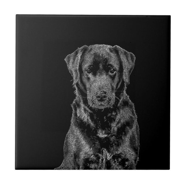 Cute Labrador Black Dog Puppy Pet Sketch Ceramic Tile (Front)