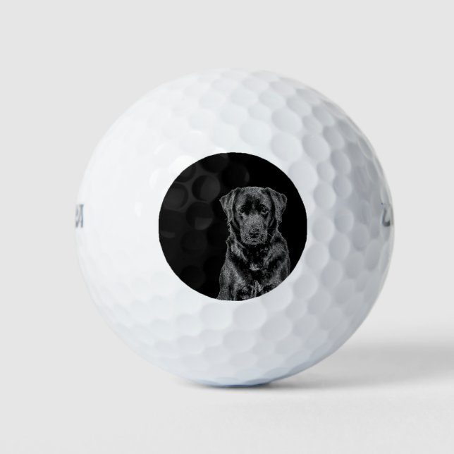Cute Labrador Black Dog Puppy Pet Sketch Golf Balls (Front)