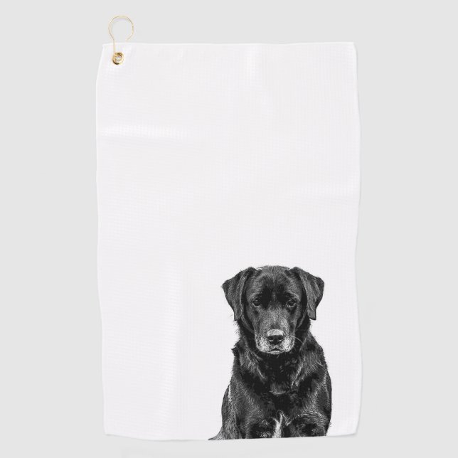 Cute Labrador Black Dog Puppy Pet Sketch Golf Towel (Front)