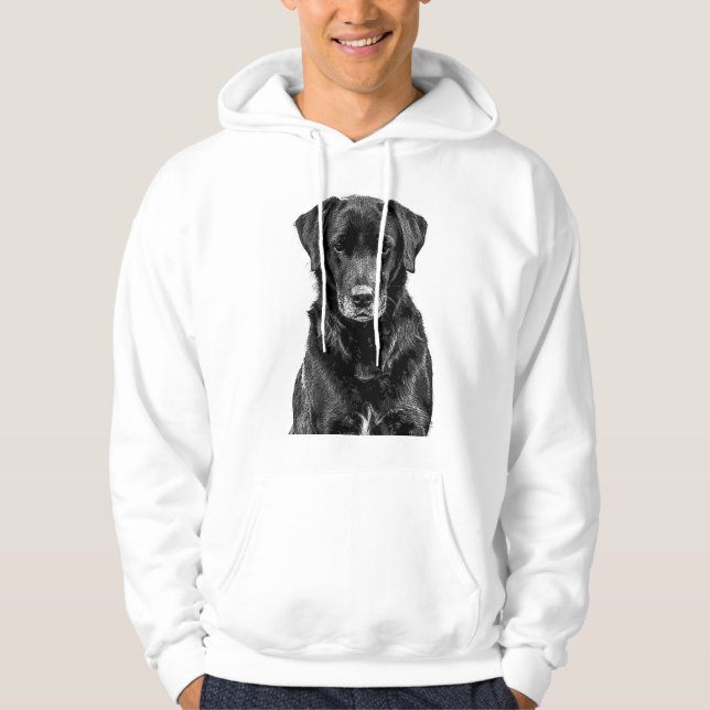 Cute Labrador Black Dog Puppy Pet Sketch Hoodie (Front)