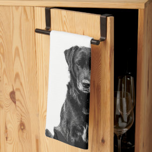 Cute Labrador Black Dog Puppy Pet Sketch Tea Towel