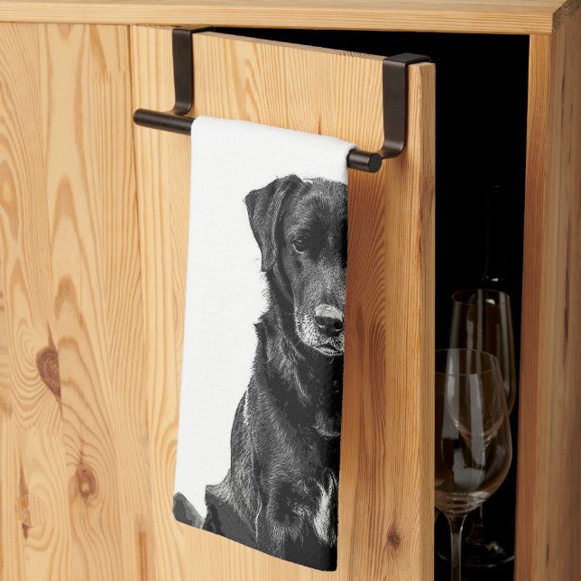 Cute Labrador Black Dog Puppy Pet Sketch Tea Towel (Thirds Fold)
