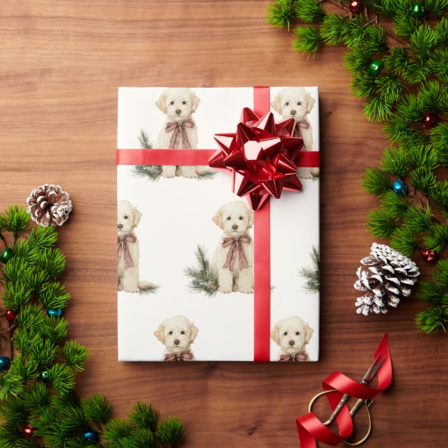 Cute Labrador Dog Red Bow Christmas Wrapping Paper (Holiday Gift)