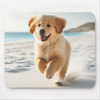 Cute Labrador Puppy Running on Beach Mouse Pad