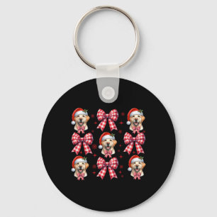 Cute Labrador Retriever Dog Red Plaid Coquette Bow Key Ring