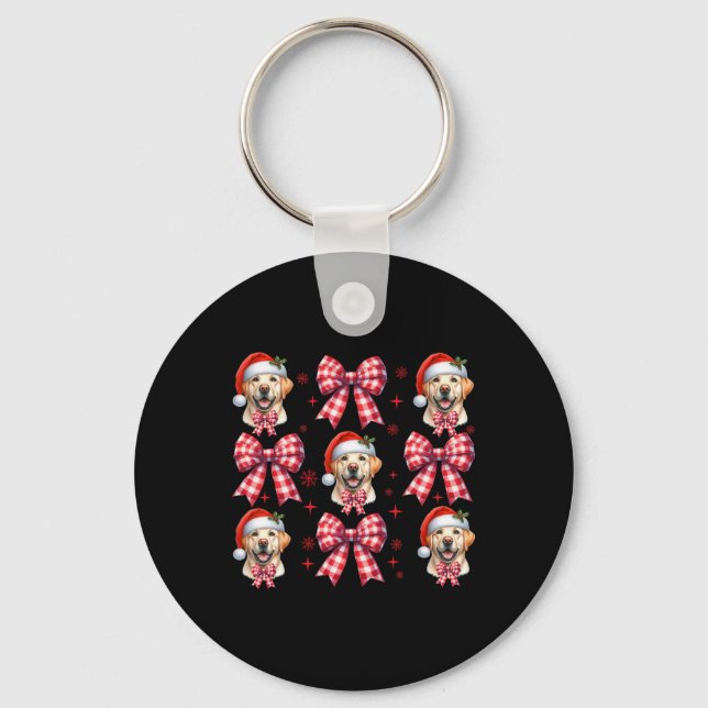 Cute Labrador Retriever Dog Red Plaid Coquette Bow Key Ring (Front)