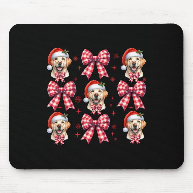 Cute Labrador Retriever Dog Red Plaid Coquette Bow Mouse Pad (Front)
