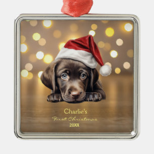 Cute Labrador Retriever Dog Santa Hat Christmas Metal Ornament