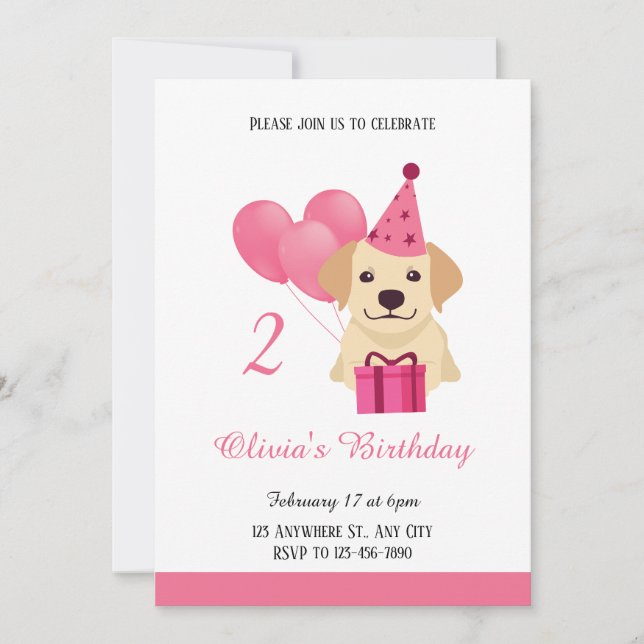 Cute Labrador Retriever Girl Birthday Invitation  (Front)