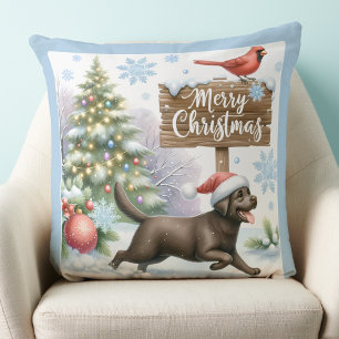 Cute Labrador Retriever Merry Christmas Puppy Dog  Cushion