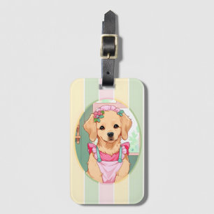 Cute Labrador Retriever Pastel Lines Cottagecore Luggage Tag