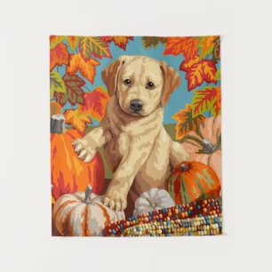 Cute Labrador Retriever Puppy Autumn Harvest Tapestry