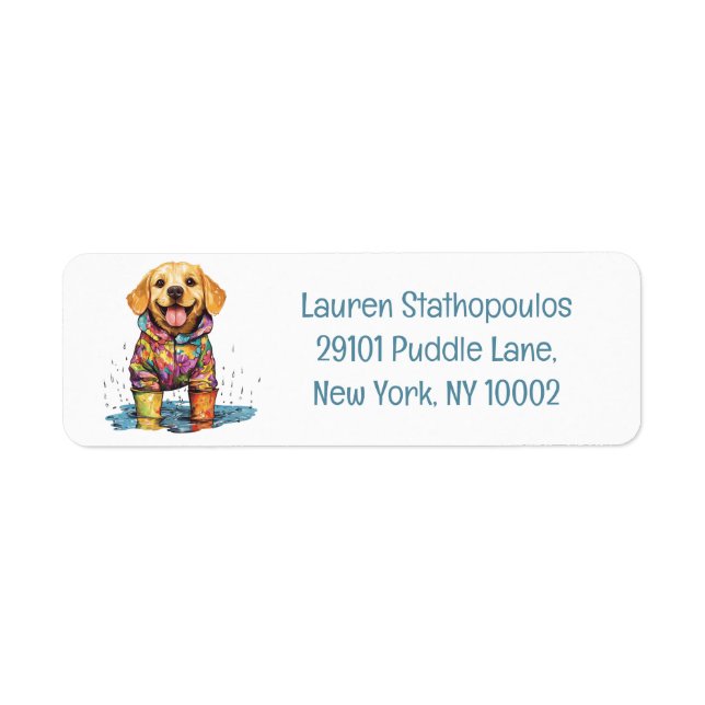 Cute Labrador Retriever Rain Puddle Return Address Label (Front)