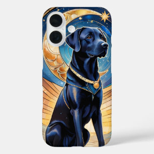 Cute Labrador Retriever Stained Glass Moon & Stars iPhone 16 Case