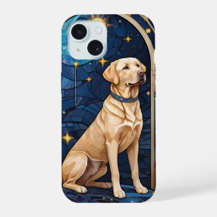 Cute Labrador Retriever Stained Glass Sky Moon iPhone 15 Case