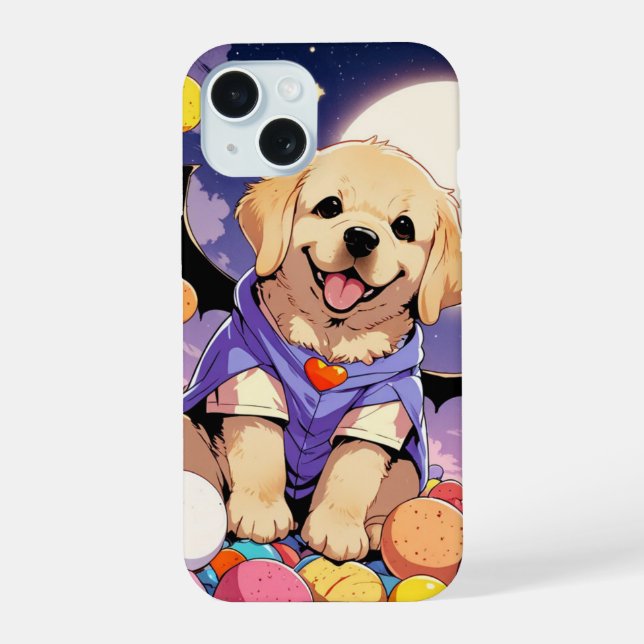 Cute Labrador Retriever with halloween candy iPhone 15 Case (Back)