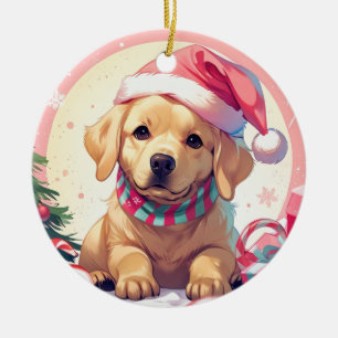 Cute Labrador Retriever with pastel hat & scarf Ceramic Ornament