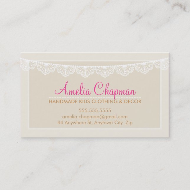 CUTE LACE BUNTING stylish elegant cream pink gold Business Card (Front)