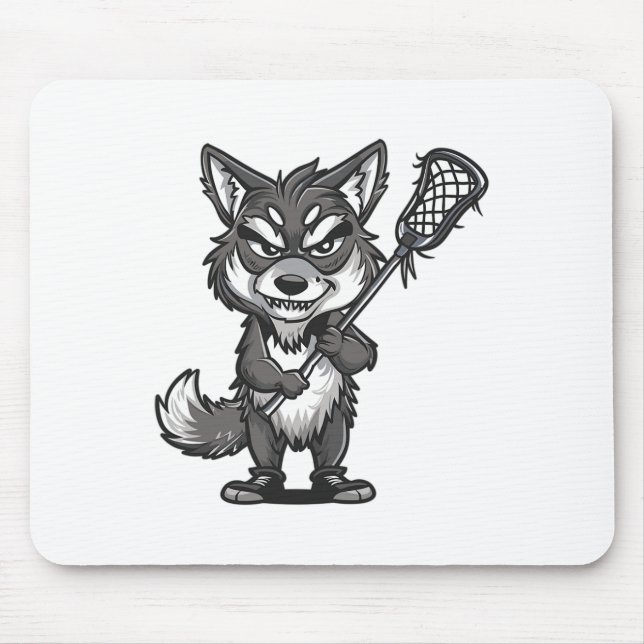Cute Lacrosse Grey Wolf  Mouse Pad (Front)