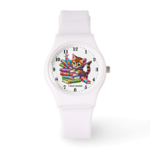 Cute ladies book cat lovers customizable watch
