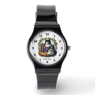 Cute ladies book cat lovers customizable watch