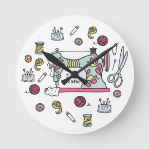 Cute Ladies Or Girls Sewing Craft Theme Round Cloc Clock