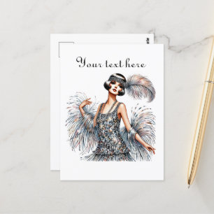 Cute lady add text postcard