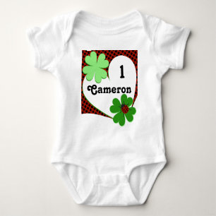 Cute Lady Bug & Clover Leaf 1st Birthday Baby Body Bodysuit