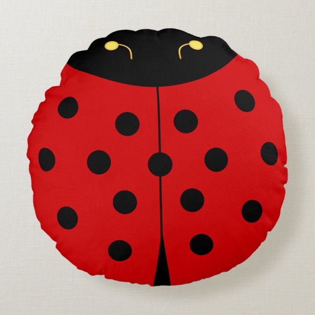 Cute Lady Bug in Black & Red Round Cushion (Front)