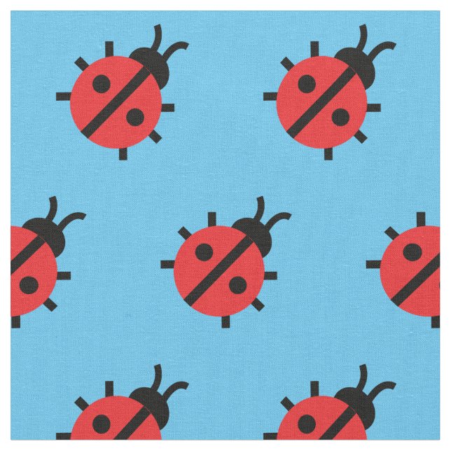 Cute Lady Bug Kid Baby Nursery Bug Insect Blue Fabric (Close Up)