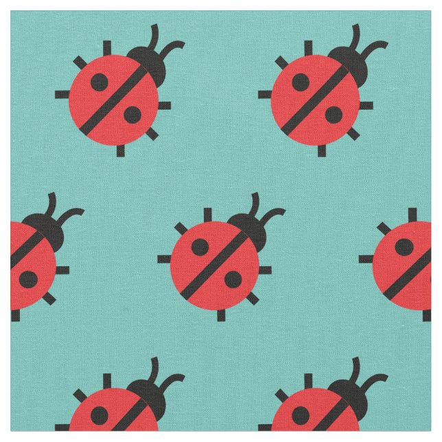 Cute Lady Bug Kid Baby Nursery Bug Insect Teal Fabric (Close Up)