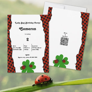 Cute Lady Bug Party 2nd Birthday Invitation Card