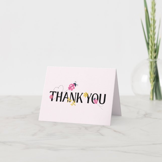 Cute Lady Bug Pink Girl Baby Shower Thank You Card (Front)
