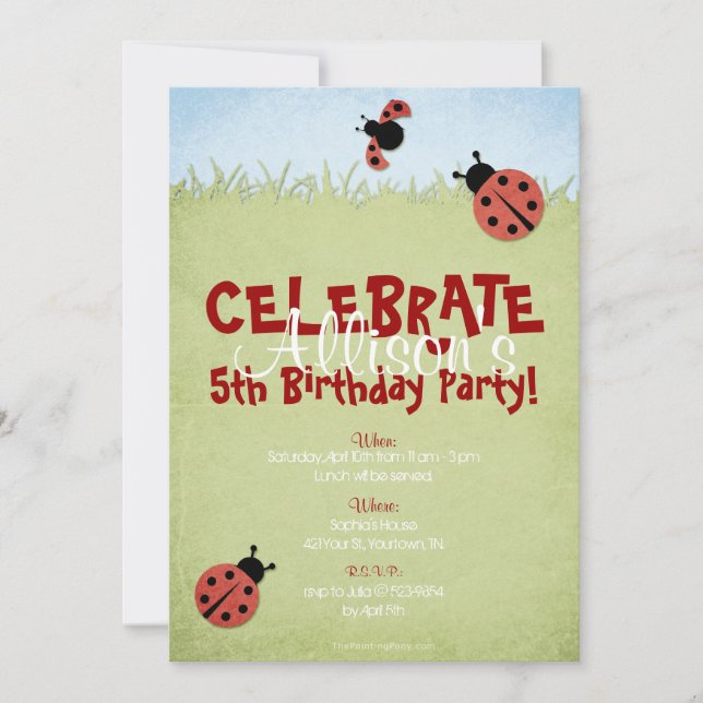 Cute Lady Bugs Girl's Birthday Invitation (Front)