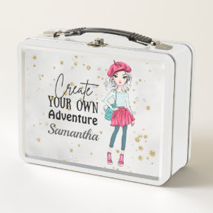 Cute Lady   Create Your Own   Personalise   Grey Metal Lunch Box