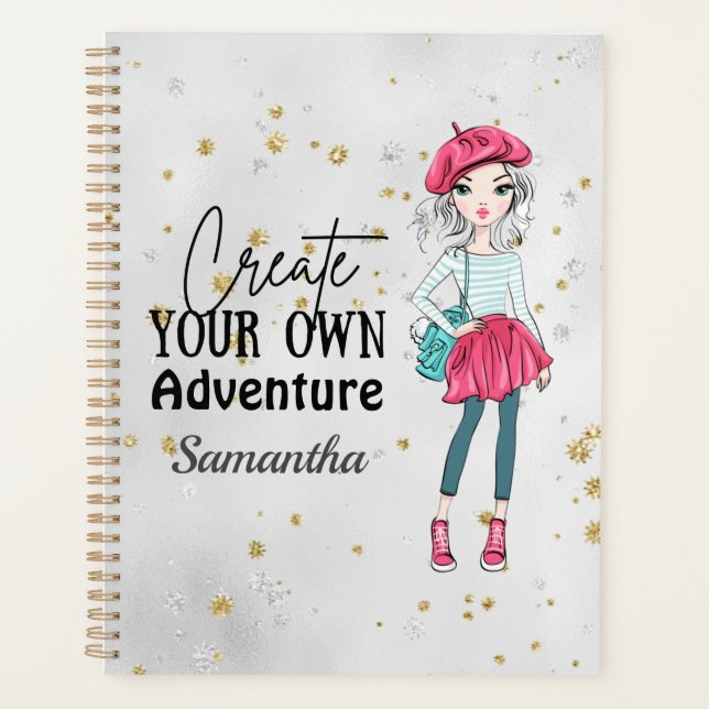 Cute Lady | Create Your Own | Personalise | Grey Planner (Front)