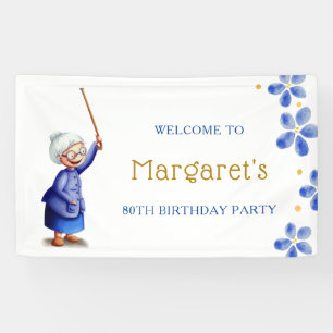 Cute Lady Floral 80th Birthday Banner