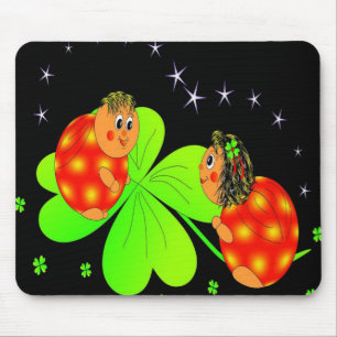 Cute Ladybird Shamrock Mouse Pad