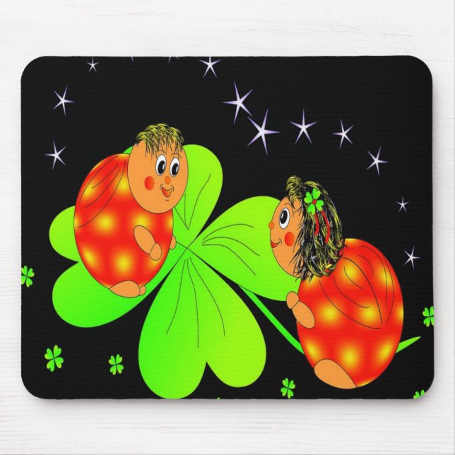 Cute Ladybird Shamrock Mouse Pad (Front)