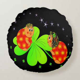 Cute Ladybird Shamrock Round Cushion