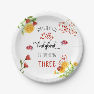 Cute Ladybird Watercolor Girls Spring Summer Paper Plate